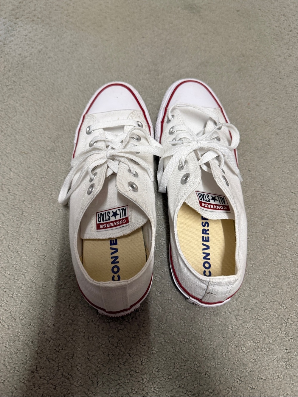 Converse White Low Top Sneakers with Red Trim - Picture 3 of 4